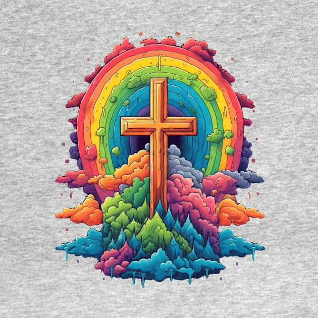 Heaven is a Rainbow - Rainbow Cross and Clouds - LGBT Ally LGBTQIA Pride LGBTQ Love is Love Christian by JensenArtCo